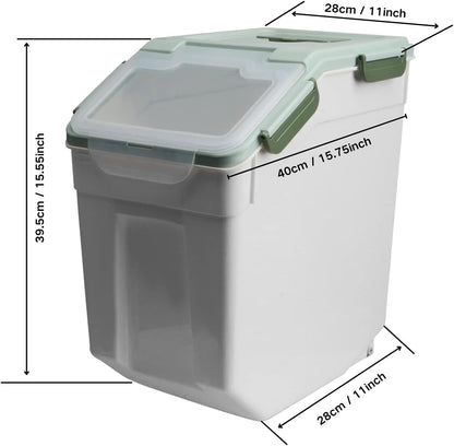 2 Pack Large Flour Storage Container 50 lb Airtight Rice Storage Container with Lid, Wheels, Measuring Cup, Scoop, Plastic Flour Sugar Bin Organizer for Grain Cereal, Rice Dispenser (Green)