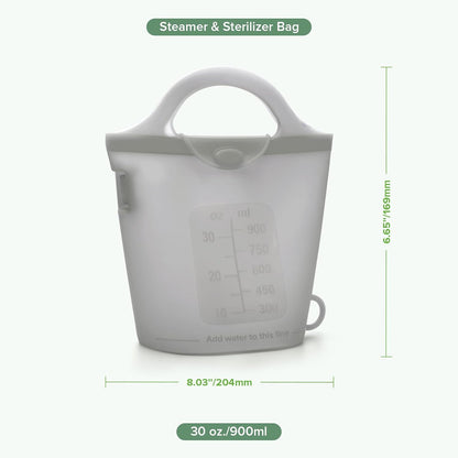 Haakaa Silicone Microwave Steamer & Steriliser Bag, 70oz/2000ml Large Capacity Reusable Steaming Bags for Baby Bottles, Breast Pump, Accessories, Pacifiers,Teethers, Great for Home&On The Go, Grey/1PC
