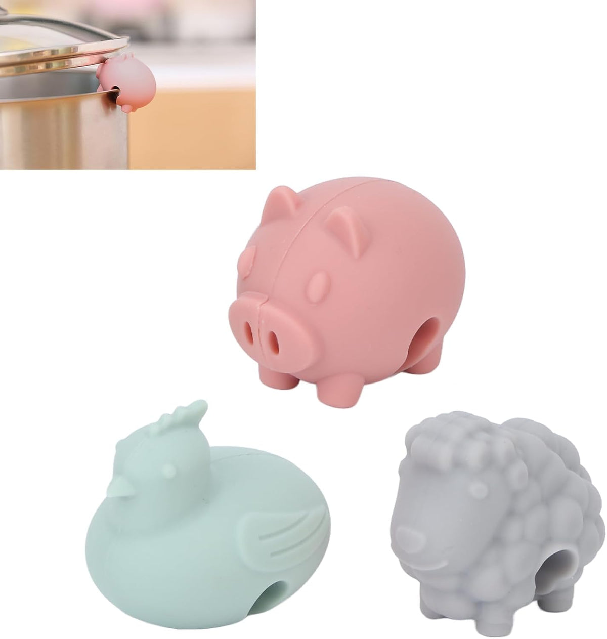 3pcs Anti Scalding Pot Side Clips, Cartoon Silicone Pot Lid Lifters, Pots Side Clips Prevent Overflow Silicone Cute Animal Shape Pots Lid Lifting Clipss Kitchen Cooking Tools