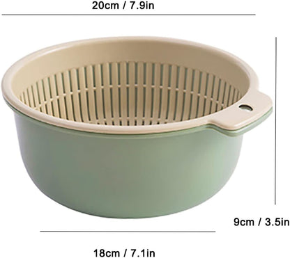 Colander Bowl Set of 2, Double Layered Plastic Food Strainer Fruit and Vegetable Washing Basket Pasta Drainer Kitchen Colander for Washing Draining and Serving