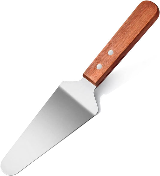 New Star Foodservice Stainless Steel Pie Server with Wood Handle, 10-Inch Restaurant Grade Cake, Pie, Pizza Slice, and Dessert Serving Spatula