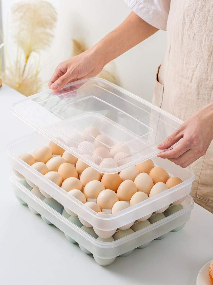 Sooyee 2 Pack Covered Egg Holders for Refrigerator,Clear 2X24 Deviled Egg Tray Storage Box Dispenser,Stackable Plastic Egg Cartons,Egg Holder Countertop(48 Eggs)