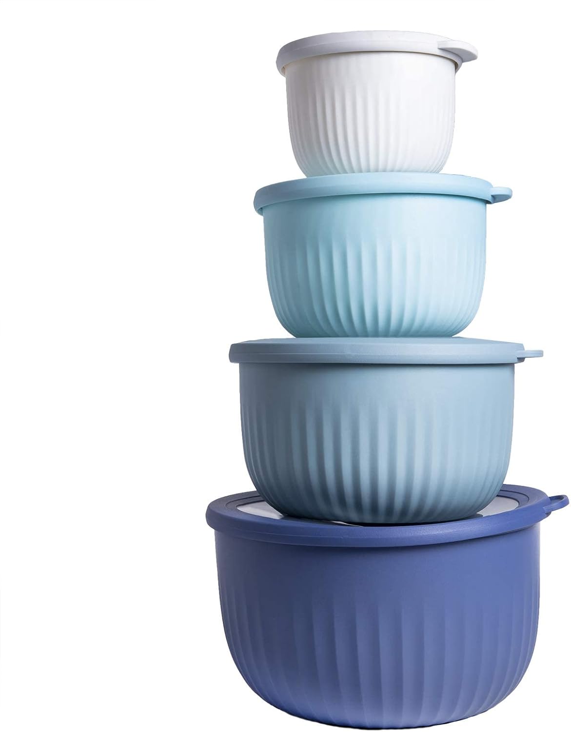 COOK WITH COLOR Prep Bowls with Lids- Wide and Deep Nesting Plastic Small Mixing Bowl Set with Lids, 8 Piece Set - Wide Bowls, Blue