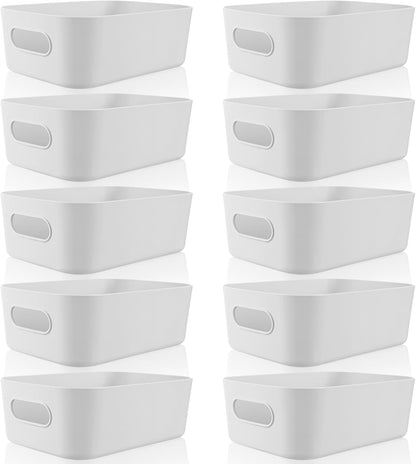 Zopeal Plastic Storage Bins 10 Pcs White Pantry Organizer Bins Small Baskets Storage Containers for Home Kitchen (10 x 7 x 6 Inch)