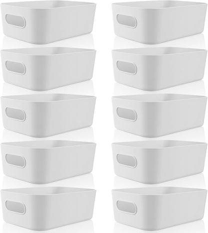 Zopeal Plastic Storage Bins 10 Pcs White Pantry Organizer Bins Small Baskets Storage Containers for Home Kitchen (10 x 7 x 6 Inch)