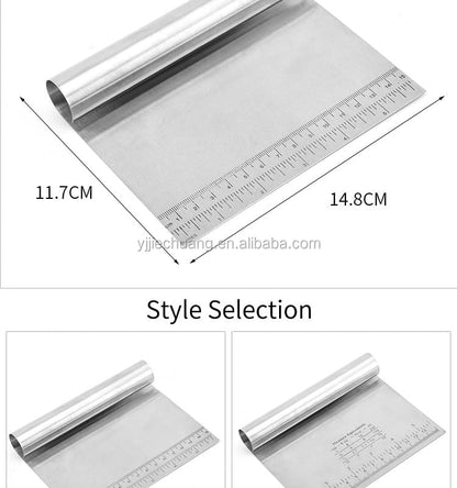 Stainless Steel Dough Scraper, Multi-Purpose Pastry Bench Tool with Measurement Guide