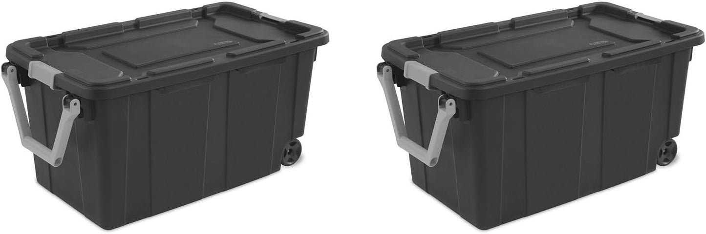 Extra Large Storage Bin, 40 Gallon Wheeled Plastic Storage Container with Handle, Green, Pack of 2 (GREEN)