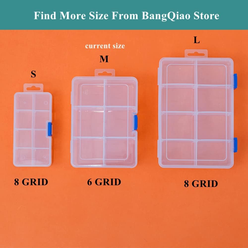 3 Pack Plastic Removable Divider Box and Storage Case for Small Parts, Hardware and Craft, 6 Grids, Clear