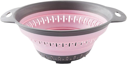 Collapsible Kitchen Colander and Strainer Set - Round Folding Food Strainer, Space-Saving Silicone Colander for Pasta, Vegetables & Fruits, Dishwasher-Safe Colander, Easy Storage Colander for Kitchen