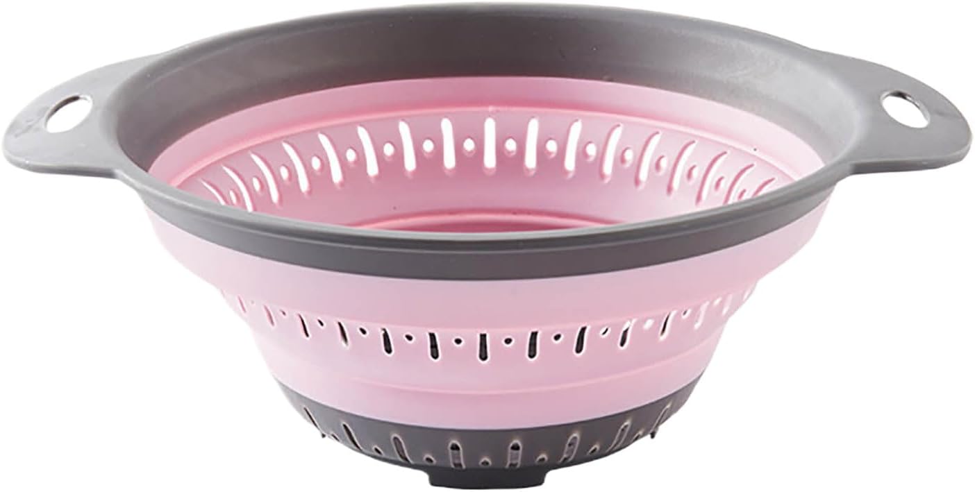 Collapsible Kitchen Colander and Strainer Set - Round Folding Food Strainer, Space-Saving Silicone Colander for Pasta, Vegetables & Fruits, Dishwasher-Safe Colander, Easy Storage Colander for Kitchen