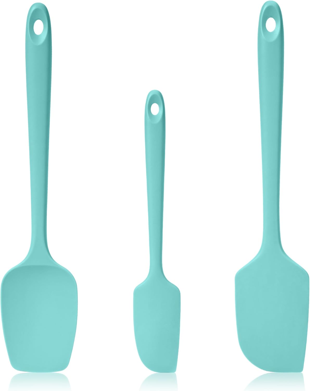 600ºF Heat Resistant Spatulas, High Heat Food Safe Semless Kitchen Silicone Scraper Set for Cooking Baking Mixing Scraping Stirring Nonstick Cookware Pan Bowl (4Pcs,Aqua Sky)