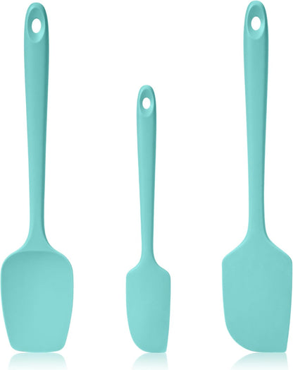 600ºF Heat Resistant Spatulas, High Heat Food Safe Semless Kitchen Silicone Scraper Set for Cooking Baking Mixing Scraping Stirring Nonstick Cookware Pan Bowl (4Pcs,Aqua Sky)