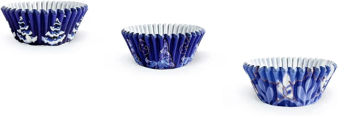 qiqee 300PCS Mini Gradient Cupcake Liners Cupcake Cups 6 Designs Blue Gradient Cupcake Papers Baking Cups Cupcake Wrappers (Small Size)