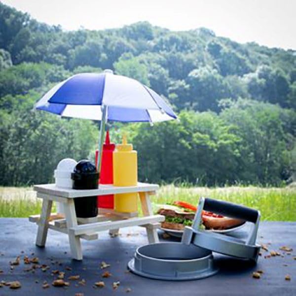 Küchenprofi Picnic Table with Umbrella Condiment Set Includes Ketchup, Mustard, Salt and Pepper, 7.08" x 4.72" x 9.44", Multicolored - Picnic Table Ketchup and Mustard Holder - Picnic Set