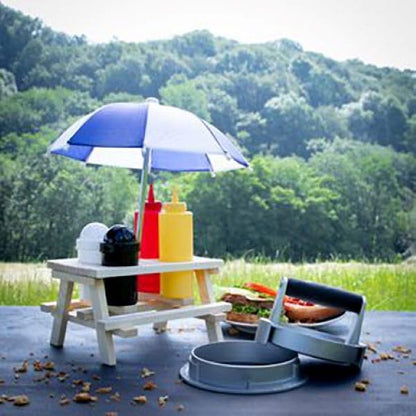 Küchenprofi Picnic Table with Umbrella Condiment Set Includes Ketchup, Mustard, Salt and Pepper, 7.08" x 4.72" x 9.44", Multicolored - Picnic Table Ketchup and Mustard Holder - Picnic Set
