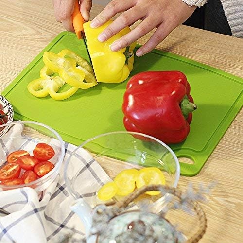 Liflicon Thick Cutting Boards for Kitchen Silicone Chopping Board Set of 2 Mid 12.6'' x 9.1”,Mini 9.1”x7.1” Non-slip Deep Drip Juice Groove Easy Grip Handle,Dishwasher Safe-Red