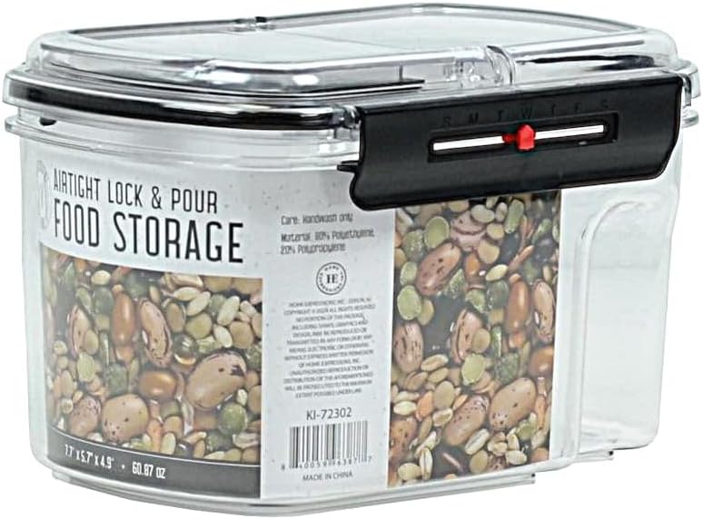 2-Pack Medium Airtight Lock & Pour Food Storage Containers – 5 Cups (60.87 oz) BPA-Free Dispensers for Snacks, Cereal, Candy, Sugar, Dog Treats & Dry Ingredients – Easy Grip & Flip-Top Lid