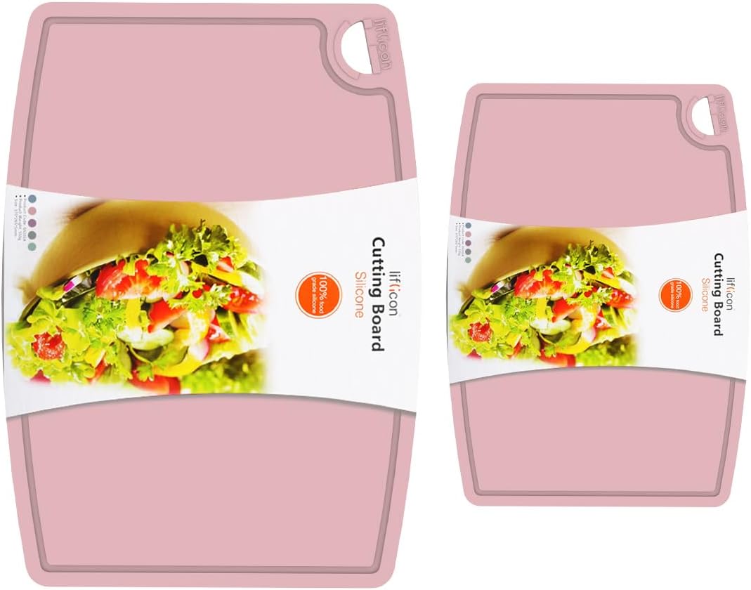 Liflicon Silicone Thick Cutting Boards Mats Set of 3 Foldable & Flexible Design Juice Grooves Easy Grip Handle Dishwasher Safe for Kitchen,BPA free Silicone Cutting Board-Gray