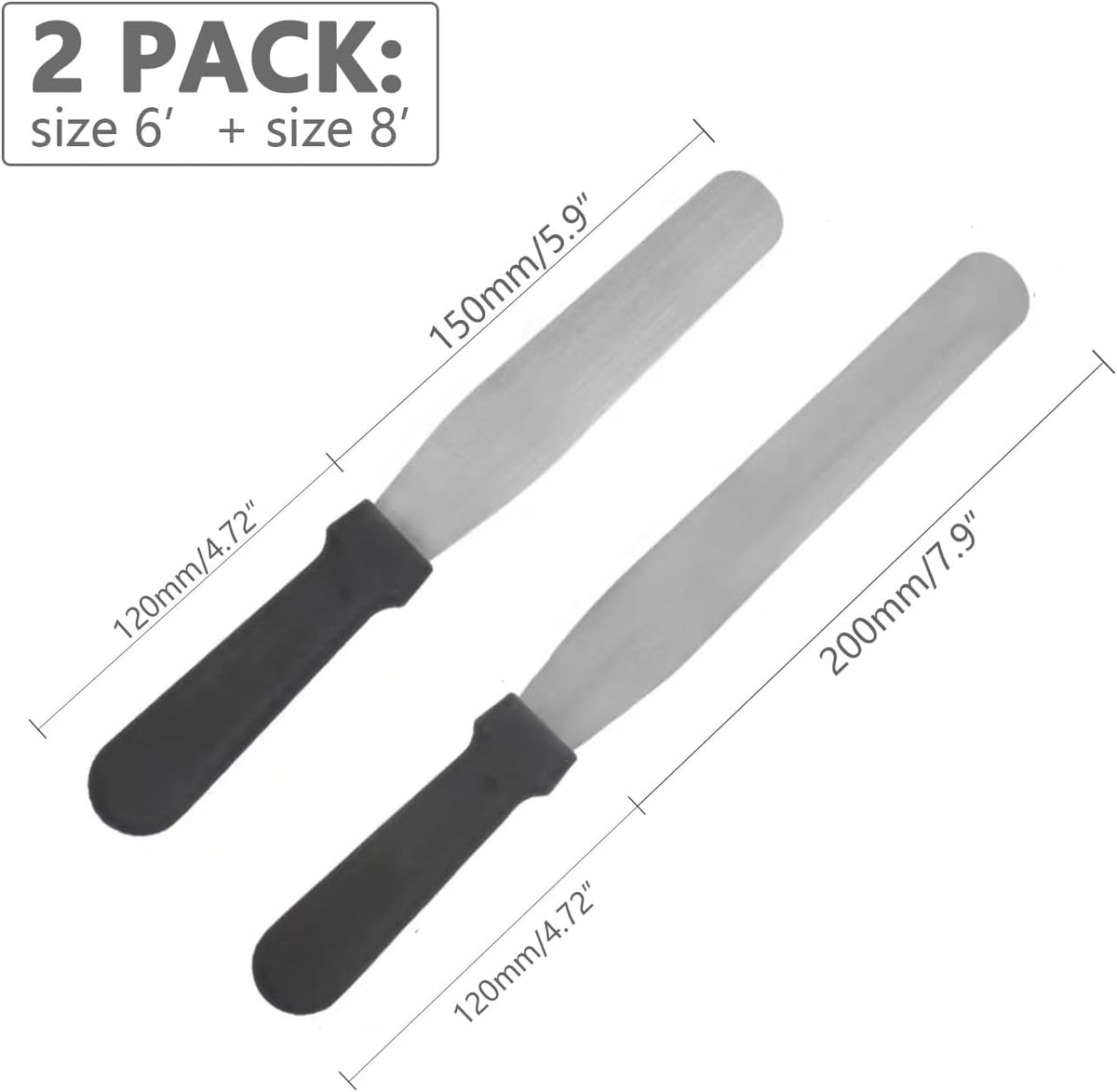 Offset Spatula,Black Stainless Steel Offset Spatula (2 Pack,6in+8in Curved)