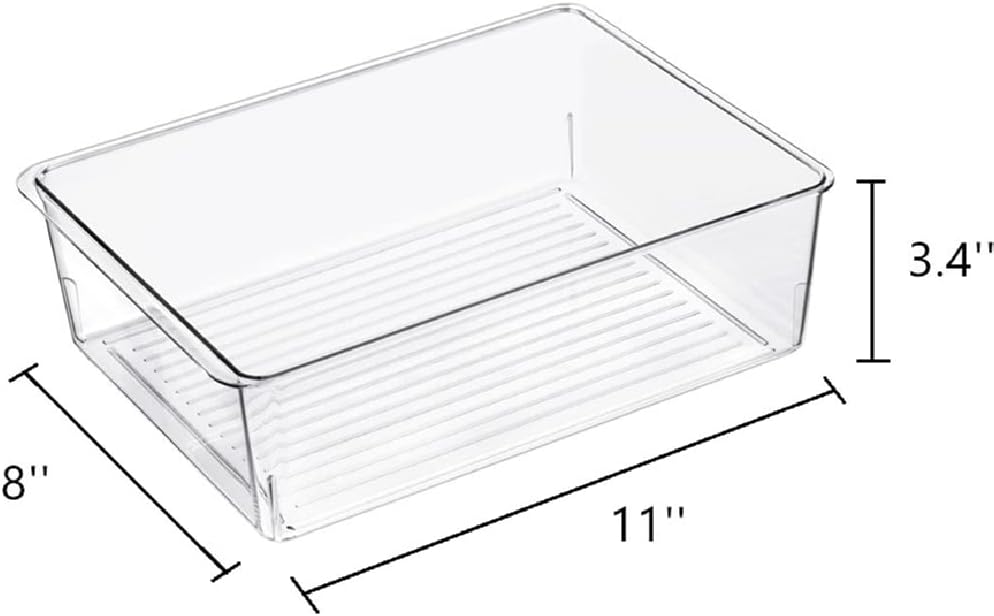 Slideep Kitchen Freezer Food Storage Bin, Plastic Refrigerator Organizer Fridge Storage Containers for Fruit, Yogurt, Snacks, Pasta 11'' 2 Pack