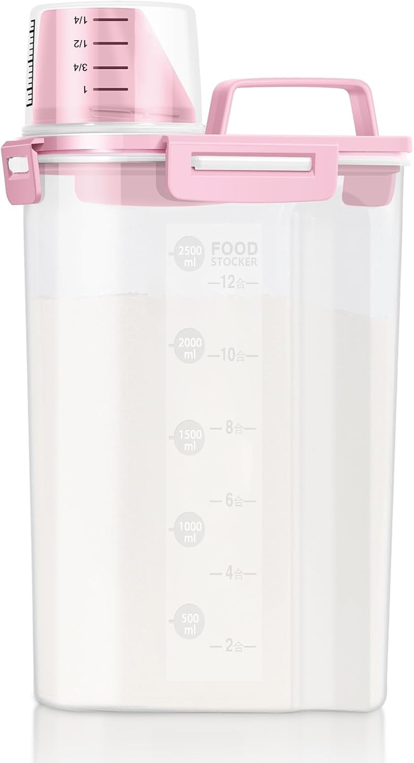 LEAWALK Airtight Rice Storage Container, 7-10Lbs Cereal Dry Food Flour Bin, Pet Dog Cat Food Dispenser with Measuring Cup, BPA Free Plastic Kitchen and Pantry Organization Bin for Sugar-Green