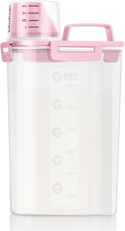 LEAWALK Airtight Rice Storage Container, 3-5Lbs Cereal Dry Food Flour Bin, Pet Dog Cat Food Dispenser with Measuring Cup, BPA Free Plastic Kitchen and Pantry Organization Bin for Sugar-Clear Grey