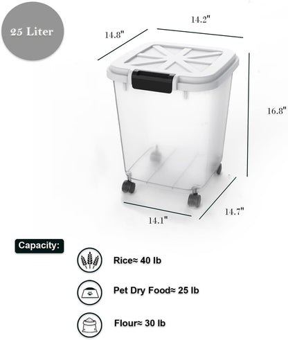 HANAMYA 40 LB Rice Storage Container with Measuring Cup, BPA free, For Rice | Grain | Pet Food | Flour, 1 count, Clear & Black
