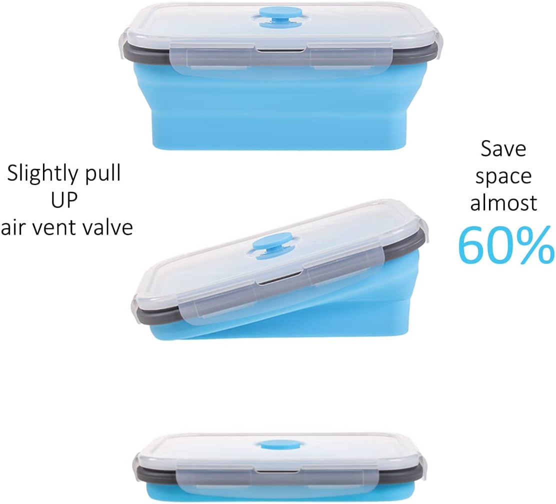 Collapsible Food Storage Containers with Lids, 4 Pack, 40 oz Silicone 1-Compartment Meal Prep Containers Reusable, Lunch Bento Boxes for Adults, Microwave Freezer Dishwasher Safe, BPA-Free, Black
