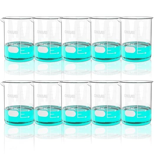 ONiLAB Glass Measuring Beaker Set 50ml 100ml 250ml (Pack of 3) 3.3 Boro Griffin Low Form with Printed Graduation Scientific Glassware for Laboratories, Classrooms or Home Use 13900244