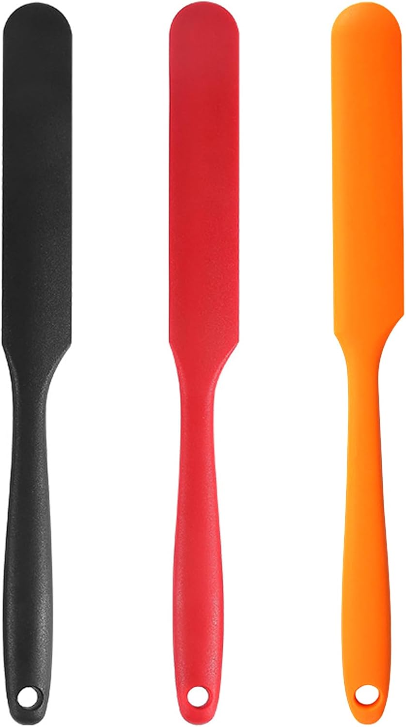 【6 Pack】Silicone Jar Spatula,Cake Cream Butter Spatulas,Icing Spatula,Sourdough Spatula with Long Handle, Jar Scraper Spatula (Black,Red,Orange,Blue,Green,Purple)
