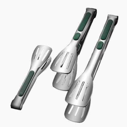 Stainless Steel Kitchen Tong Set - Anti-Slip Heat-Resistant Grip, Widened 3-Line Slotted Heads for Easy Clamping (Steaks, BBQ, Pasta, Salads), Easy Clean for Versatile Use Set of 3-6", Silver