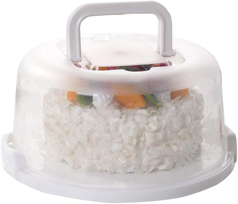 Plastic Small Cake Carrier Holder Cover Round Container with Collapsible Handles Suitable for 7 inch Diameter and 2.5 inch Height Cake (Pink)