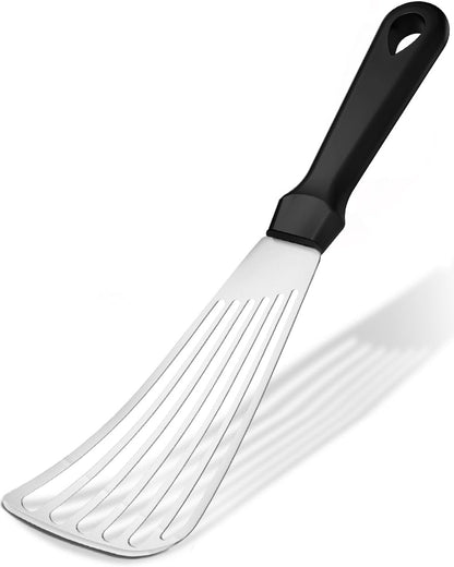 Fish Spatula 18/8 Stainless Steel, Thin Long Flexible 12.5-in Metal Spatula Fish Turner Brushed Kitchen Utensil for Outdoor Grilling Daily Barbeque, Dishwasher Safe