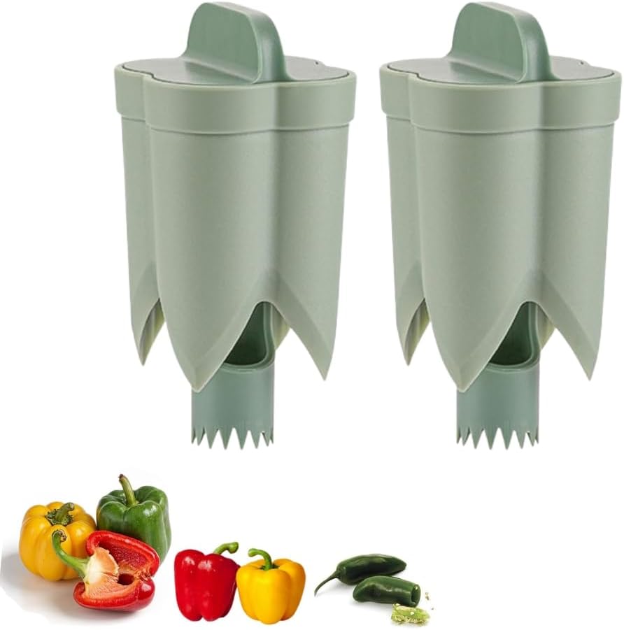 Pepper Seed Corer Remover,2025 Upgraded 2-In-1 Bell Pepper Cutter & Deseeder for Effortless,Fruit Pepper Corer, Kitchen Gadgets for Bell Pepper Jalapeno Bitter Melon Corers (White)