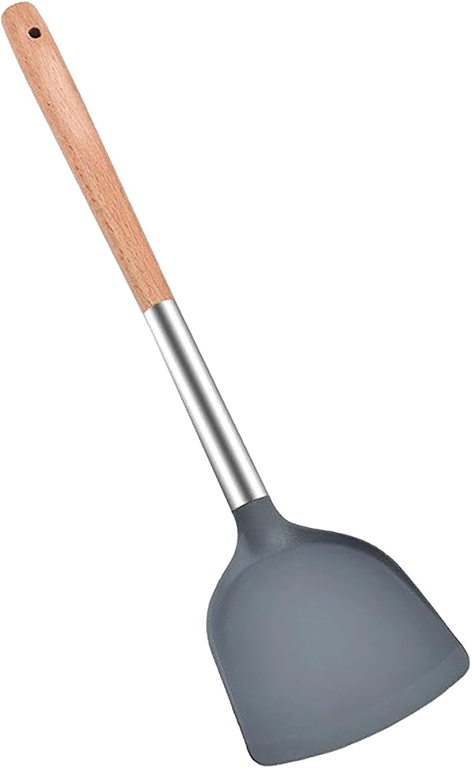 Silicone Spatula Shovel, 14 Inch Gray Turner High Temperature Resistance with Wooden Handle for Cooking and Fried (1)