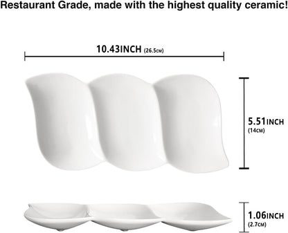 Chip and Dip Serving Set Porcelain Tray Deep Divided Bowl,Set of 2 Divided Platters/Divided Bowls,Lunch&buffet tableware,for Dishwashers,microwaves,ovens safety 13.9 Inch