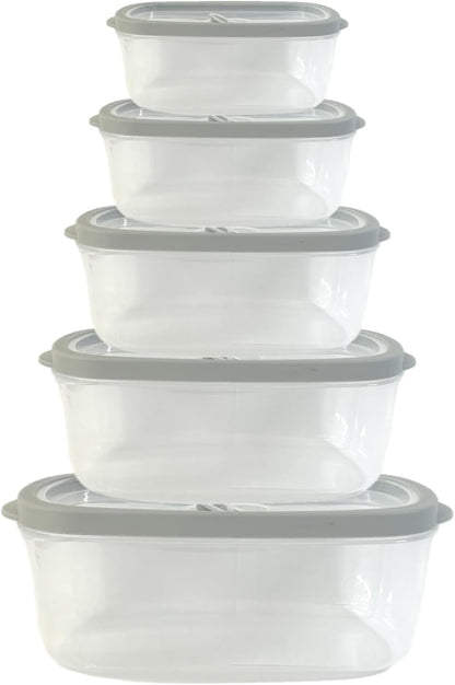 10-Piece Rectangle Food Storage Containers with Vented Lids, Airtight and BPA Free, Stackable, Microwave, Freezer, and Dishwasher Safe (GRAY)