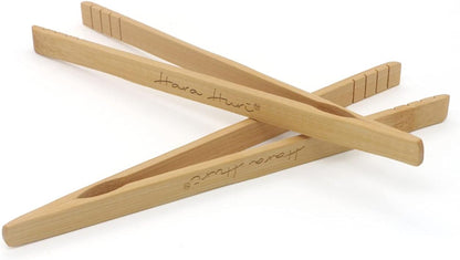 Bamboo Toaster Tongs - Set of 2 Reusable Heat Resistant Wooden Toast Tongs - 8 Inches Long Natural Toaster Tong Bamboo - Useful Kitchen Utensil for Serving Pickle Muffin Bread Tong - HaraHuri
