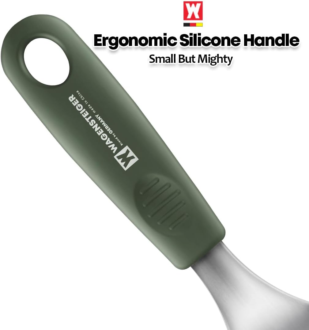 Short Stainless Steel Ladle 220mm (8.6”) – SUS304 Thick Deep Bowl Head with Soft-Grip Silicone Handle – Lightweight Mini Soup & Serving Spoon for Cooking – 5 Color Options (Gray)