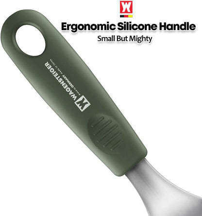 Short Stainless Steel Ladle 220mm (8.6”) – SUS304 Thick Deep Bowl Head with Soft-Grip Silicone Handle – Lightweight Mini Soup & Serving Spoon for Cooking – 5 Color Options (Gray)