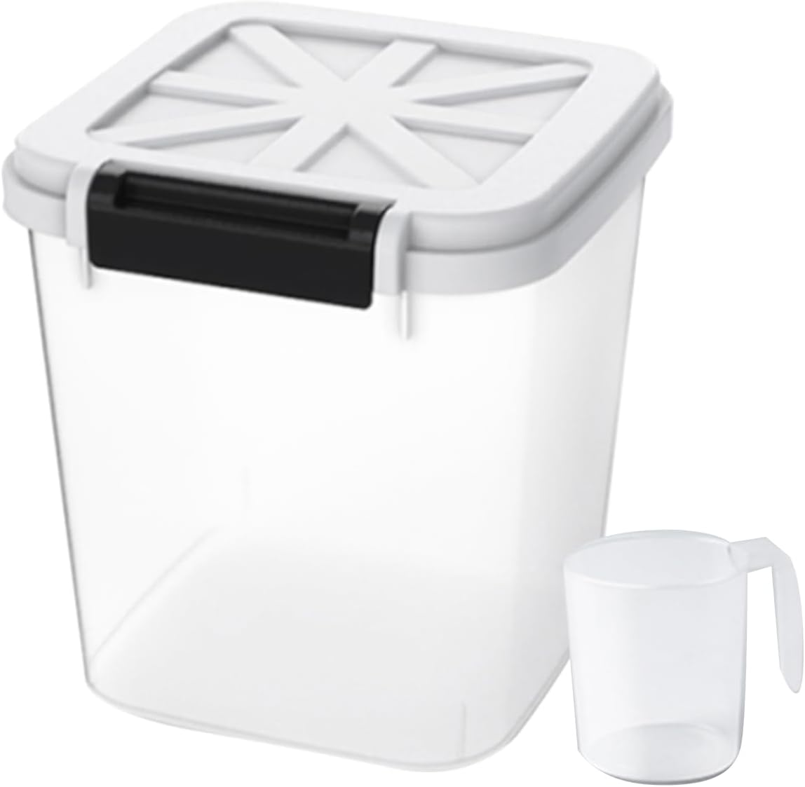 HANAMYA 40 LB Rice Storage Container with Measuring Cup, BPA free, For Rice | Grain | Pet Food | Flour, 1 count, Clear & Black