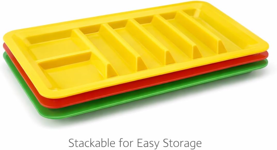 Dependable Industries inc. Essentials Set of 3 Rectangular Taco Holder Plates – BPA-Free Plastic Taco Trays with Dividers, Stackable, Microwave & Dishwasher Safe