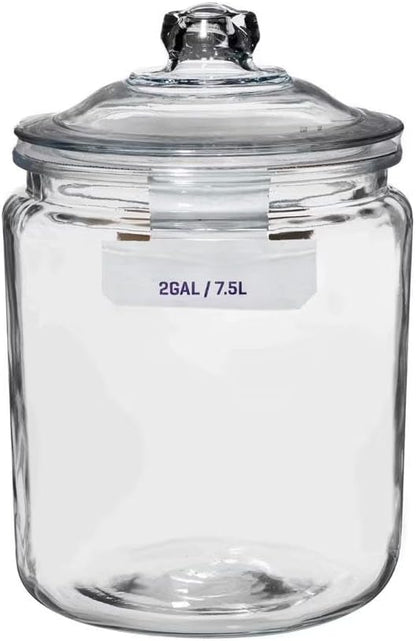 2 Gallon Glass Storage Jar with Airtight Lid, Food Container for Pantry Kitchen Organization, BPA Free Wide Mouth Clear Canister for Sugar Flour Rice Candy Dry Goods Display