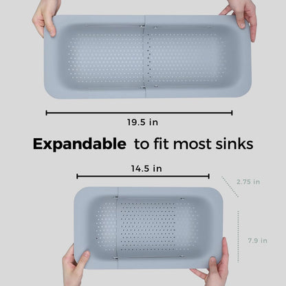 Collapsible Multi-purpose Colander - Over the sink strainer basket - Wash, Drain and Dry - Extendable 14.5-19.5 in -Teal