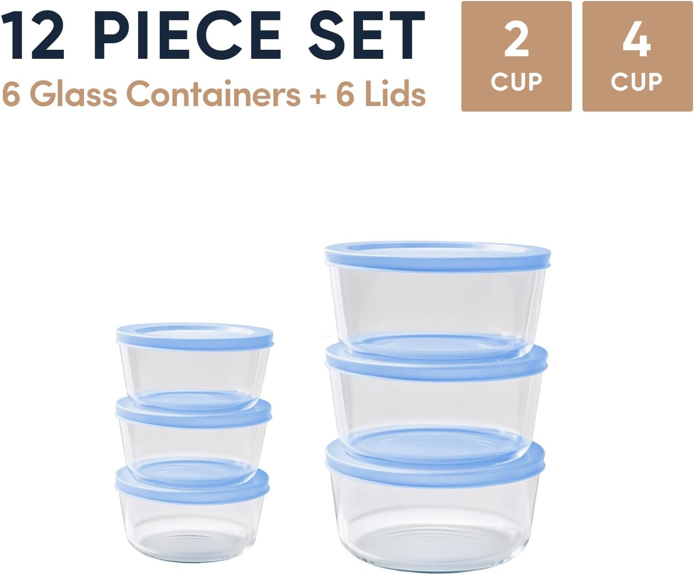 6-Piece Glass Food Storage Containers Set (3 Containers + 3 BPA-Free Lids) | 2-Cup, Leakproof | Microwave, Freezer, Oven & Dishwasher Safe | Ideal for Meal Prep & Pantry Organization, Pistachio