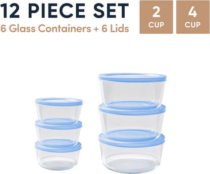 6-Piece Glass Food Storage Containers Set (3 Containers + 3 BPA-Free Lids) | 2-Cup, Leakproof | Microwave, Freezer, Oven & Dishwasher Safe | Ideal for Meal Prep & Pantry Organization, Pistachio