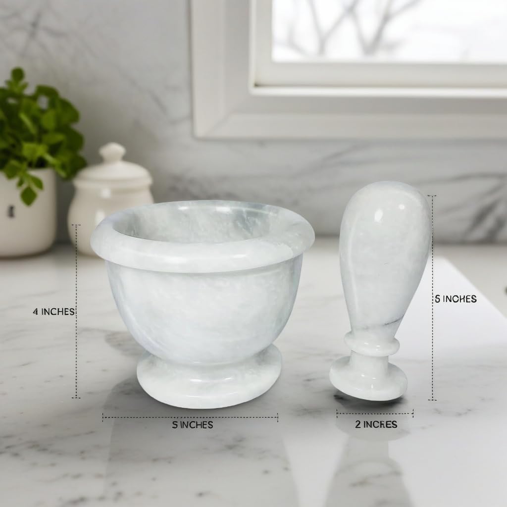 Mortar and Pestle Set – Large Stone Grinder with Polished Bowl & Non-Slip Base | Elegant Onyx Marble Kitchen Tool for Spices, Herbs & Guacamole