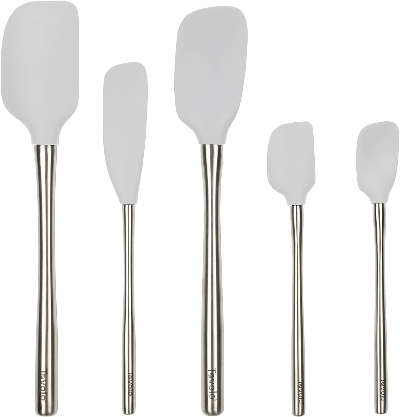 Tovolo Flex Core 5 Piece Silicone Spatula Set Heat Resistant All Silicone Utensils Include Non Stick Spatula Spoonula Jar Scraper, Dishwasher Safe BPA Free Spatulas for Baking Mixing, White