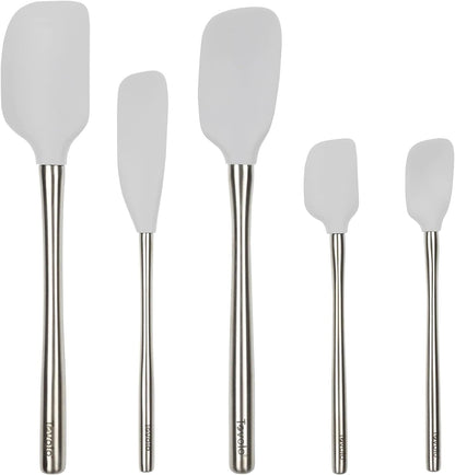 Tovolo Flex Core 5 Piece Silicone Spatula Set Heat Resistant All Silicone Utensils Include Non Stick Spatula Spoonula Jar Scraper, Dishwasher Safe BPA Free Spatulas for Baking Mixing, White
