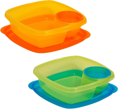 COMPAC HOME Take A Dip Food Container Set - 2 Pack Lunch Containers with Side Compartments for Dips, Fruit, Chips, Sandwiches, Meal Prep Organization
